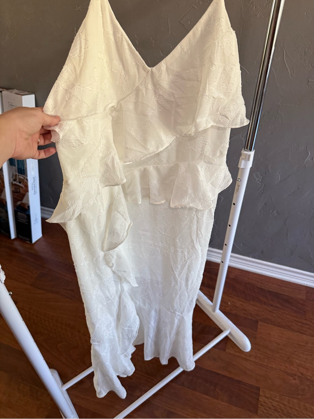 wild fable White V-Neck Ruffle Maxi Dress